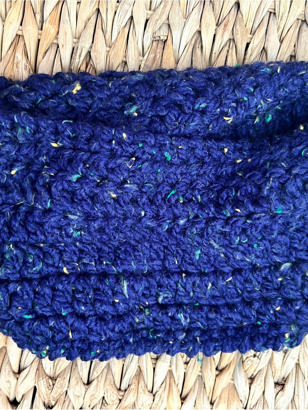 Royal Blue Confetti Tweed Knit Cowl Scarf Chunky Crochet Neck Warmer